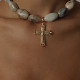 MOSS AQUAMARINE CROSS NECKLACE