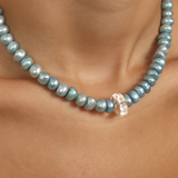 LIGHT BLUE PEARL SHORT NECKLACE