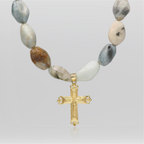 MOSS AQUAMARINE CROSS NECKLACE