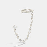 PAVE EAR CUFF CHAIN STUD - SILVER